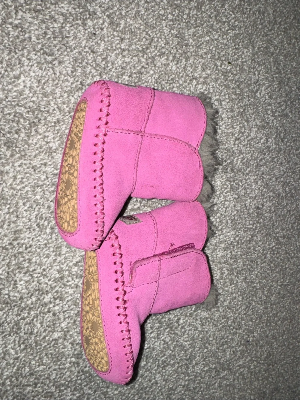 UGG Kids Pink Suede Faux-Fur Booties